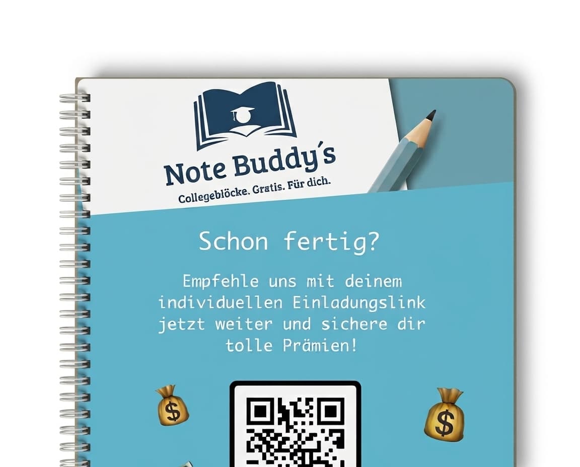Note Buddy’s Collegeblock mit Spiralbindung vor türkisem Hintergrund